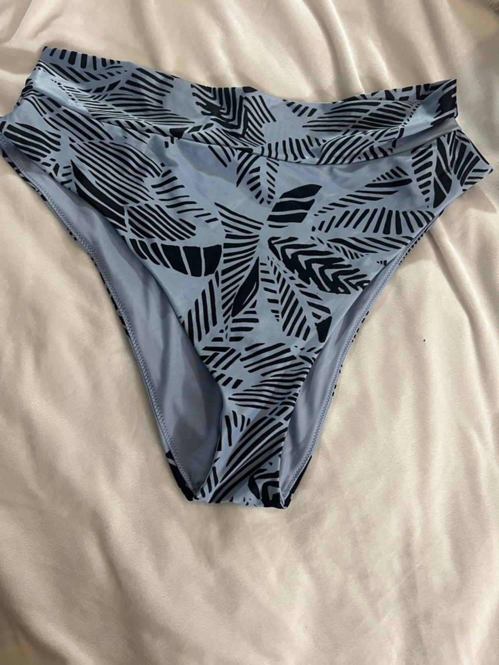 Aerie Light Blue & Black High-Cut Cheeky Tummy control Bikini Bottom XXL vacay